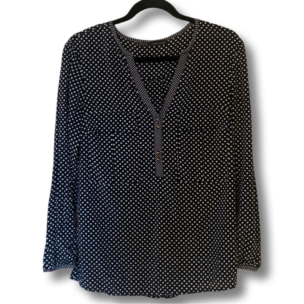 Zara Basic Black Top with Polka Dots